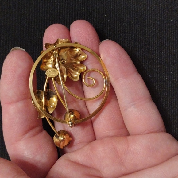40's Retro Bal Ron 12K GF Flower & Aquamarine Rhinestone Brooch - Picture 3 of 5